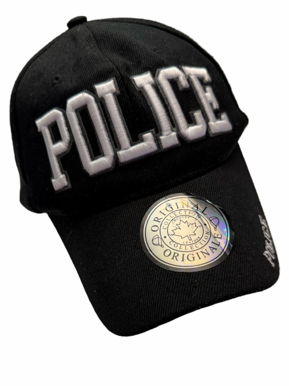 POLICE Originals Embroidered Black Baseball Cap Velcro Closure Back One Size